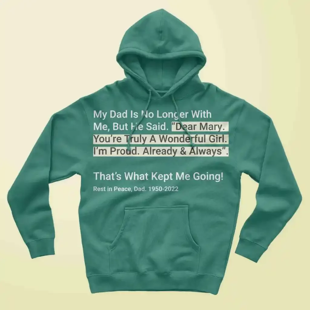 memorial shirts, Example of a memorial hoodie.