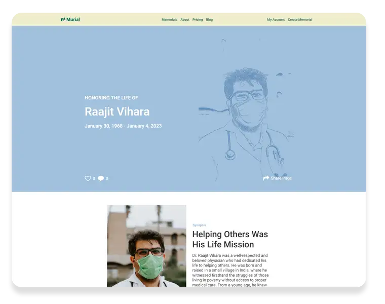Doctor online memorial website example