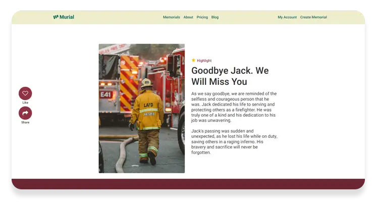 memorial website for firefighter