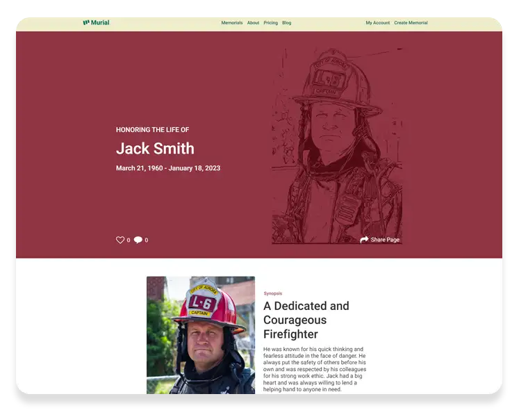 murial page for a firefighter